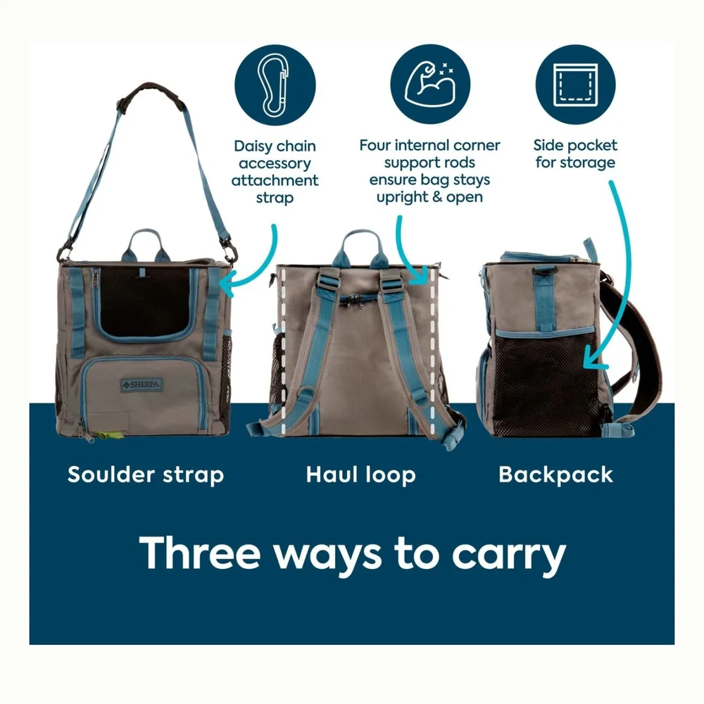 Sherpa Trek Tote Pet Carrier Backpack Gray Blue NWT Small Dog Cat Travel Bag